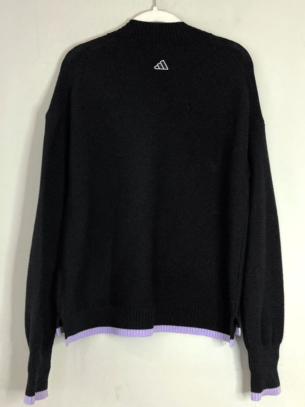 Adidas Black Lilac Trim Mock Neck Knit Sweater M